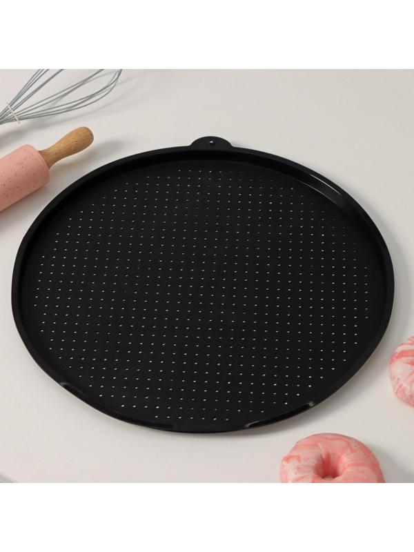Коврик силиконовый перфорированный круглый Доляна, d=35 см, цвет чёрный
