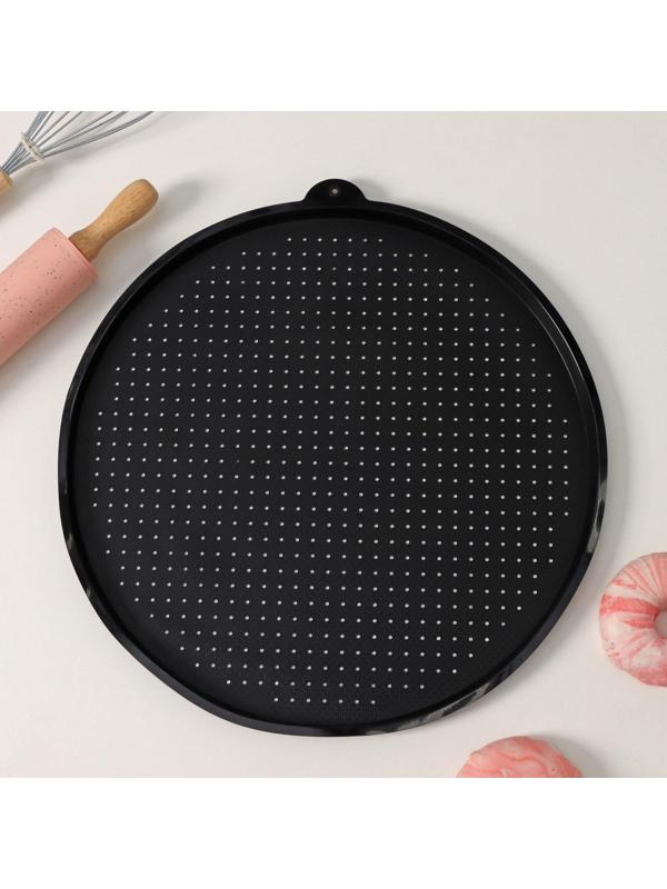 Коврик силиконовый перфорированный круглый Доляна, d=35 см, цвет чёрный