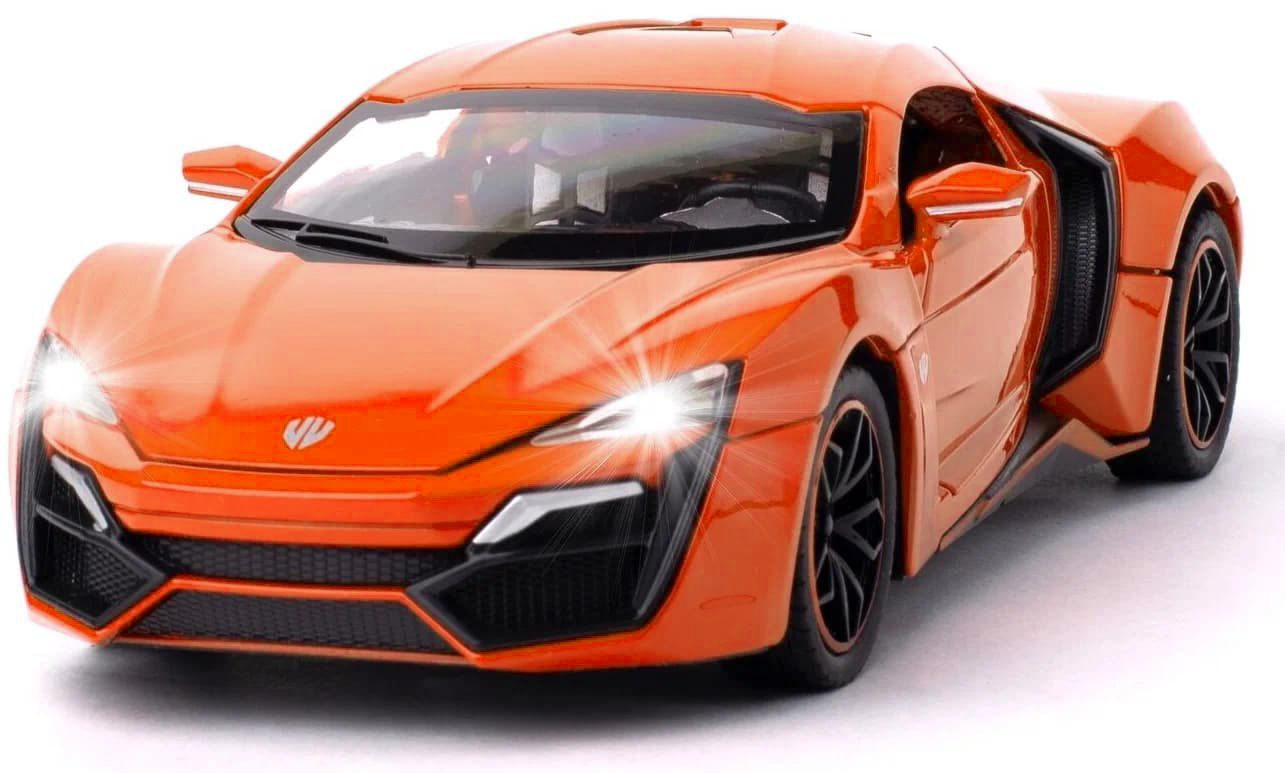 Металлическая машинка HengTeng 1:24 «Lykan Hypersport» 53522-19A, инерционная, свет, звук / Оранжевый