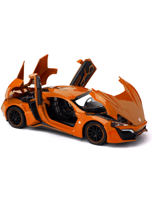 Металлическая машинка HengTeng 1:24 «Lykan Hypersport» 53522-19A, инерционная, свет, звук / Оранжевый