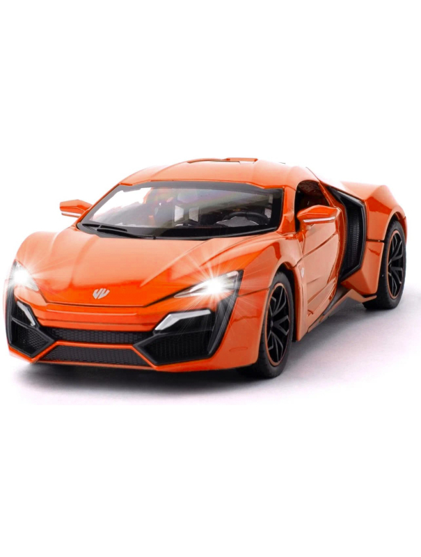 Металлическая машинка HengTeng 1:24 «Lykan Hypersport» 53522-19A, инерционная, свет, звук / Оранжевый