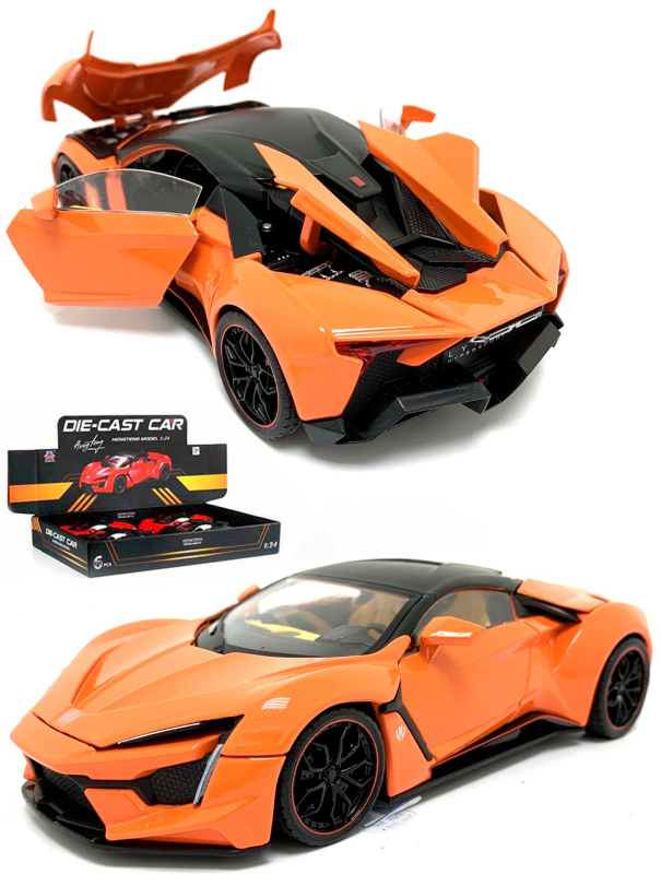 Металлическая машинка HengTeng 1:24 «Lykan Hypersport» 53522-19A, инерционная, свет, звук / Оранжевый