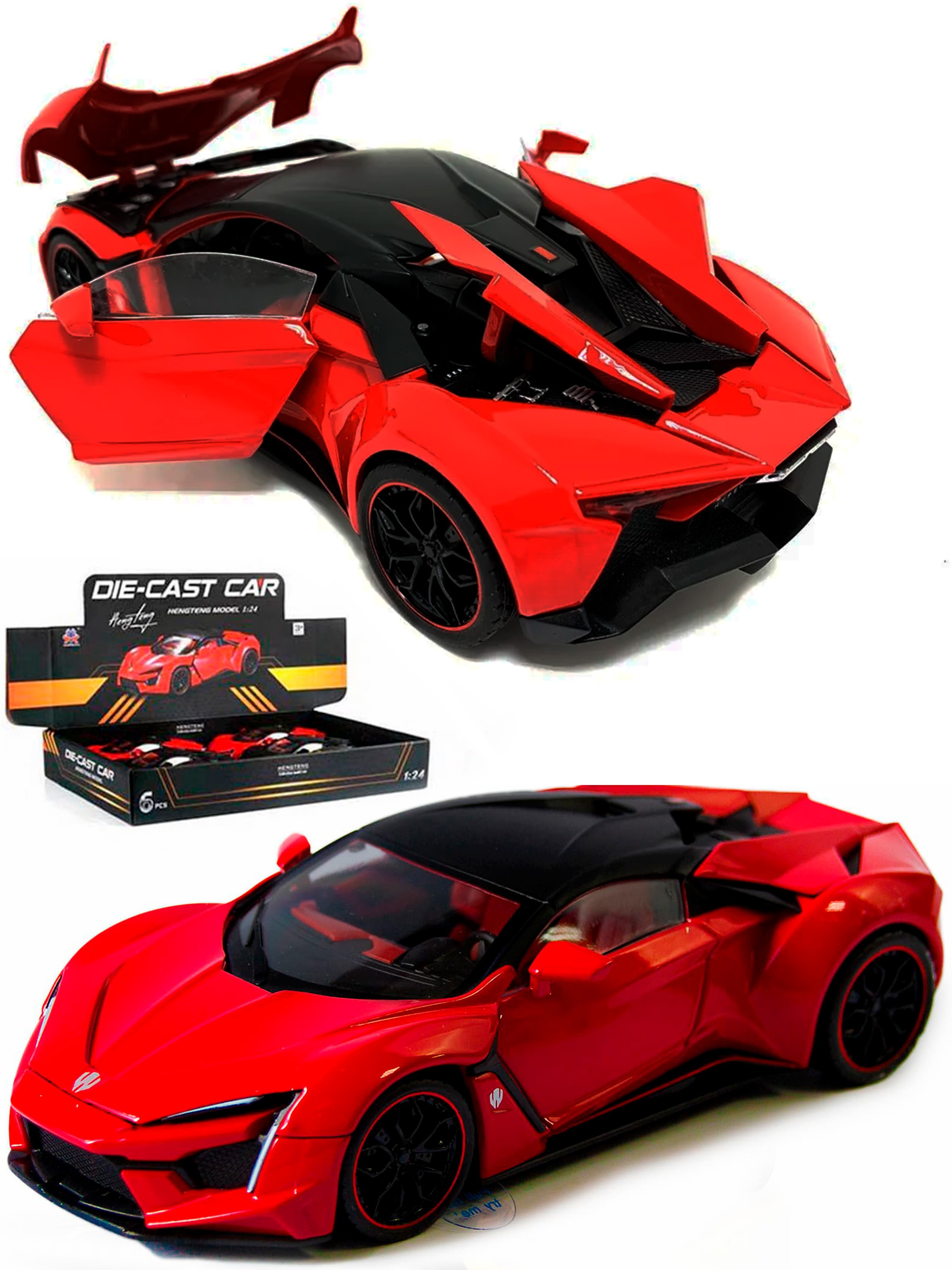 Металлическая машинка HengTeng 1:24 «Lykan Hypersport» 53522-19A, инерционная, свет, звук / Красный