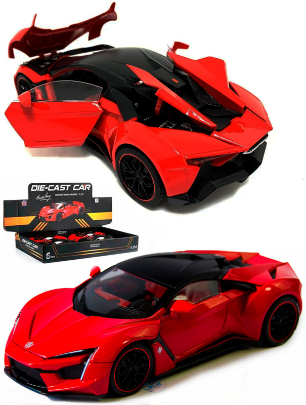 Металлическая машинка HengTeng 1:24 «Lykan Hypersport» 53522-19A, инерционная, свет, звук / Красный