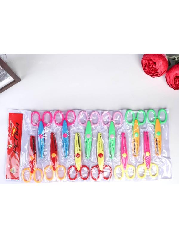 Ножницы рельефные цветные ручки, набор 12 шт МИКС