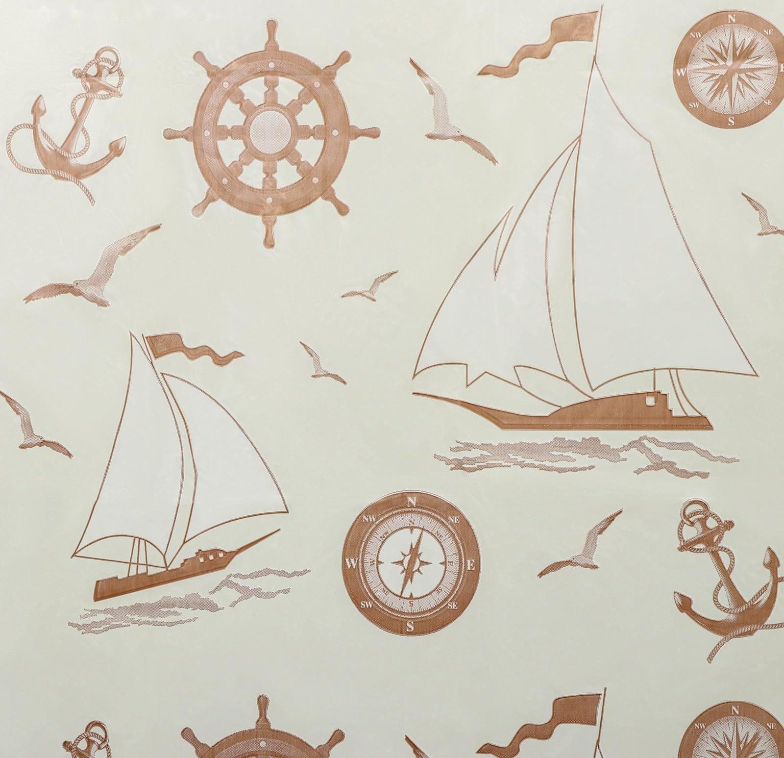 Штора для ванной «Кораблики», 180×180 см, полиэтилен, цвет охра