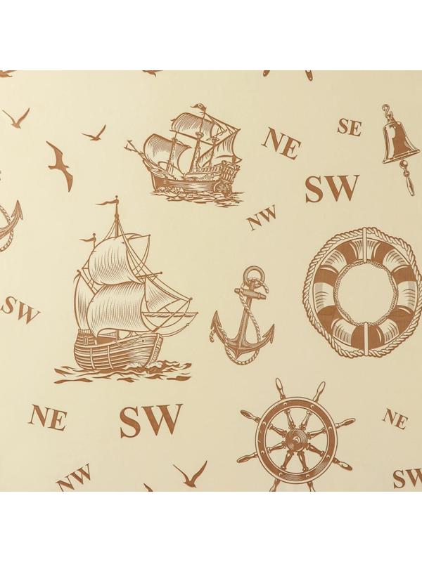 Штора для ванной «Кораблики», 180×180 см, полиэтилен, цвет охра