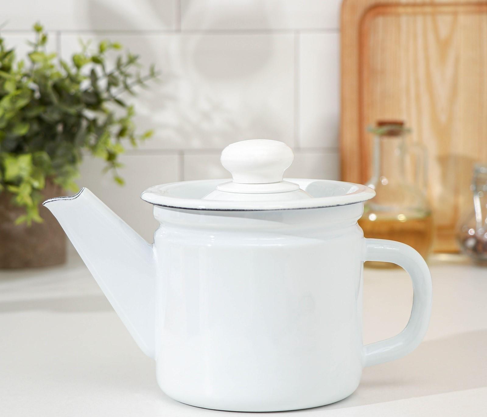 Чайник заварочный, 1 л, фиксированная ручка, цвет белый