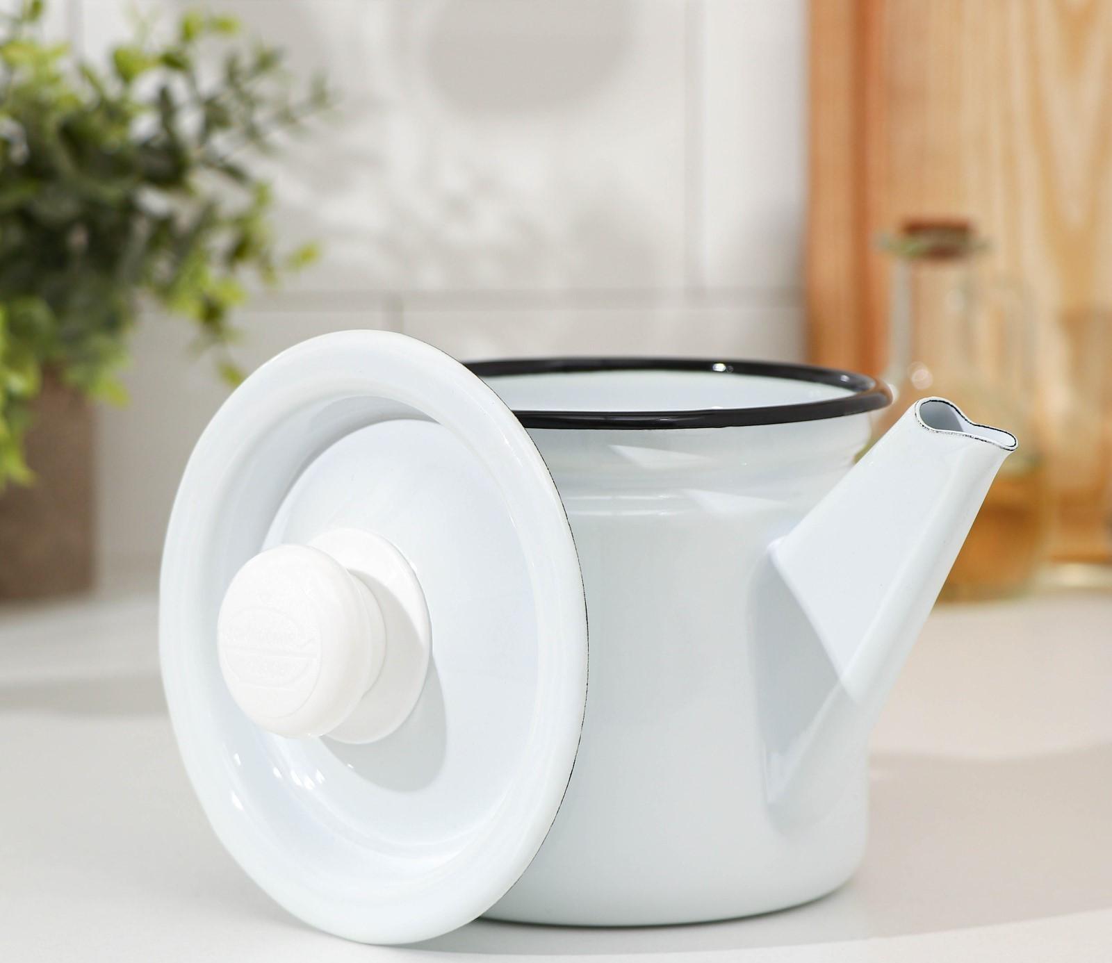 Чайник заварочный, 1 л, фиксированная ручка, цвет белый