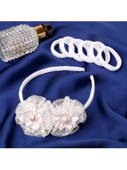 Набор для волос «Выбражулька » (1 ободок, 4 резинки) цветочки, белый