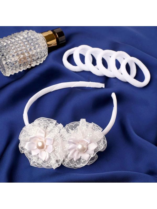 Набор для волос «Выбражулька » (1 ободок, 4 резинки) цветочки, белый