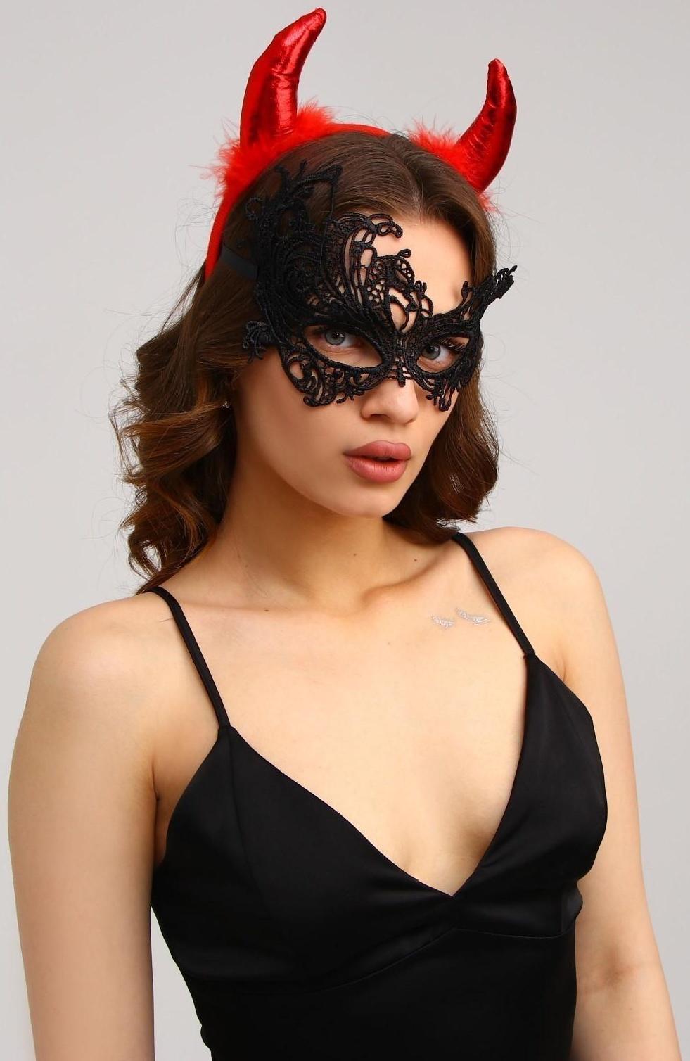 Карнавальный костюм чертика «Роковая красотка» (рожки+ маска)