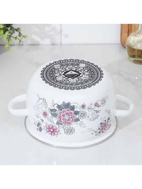 Кастрюля «Весенний романс», 2 л, стеклянная крышка, цвет белый