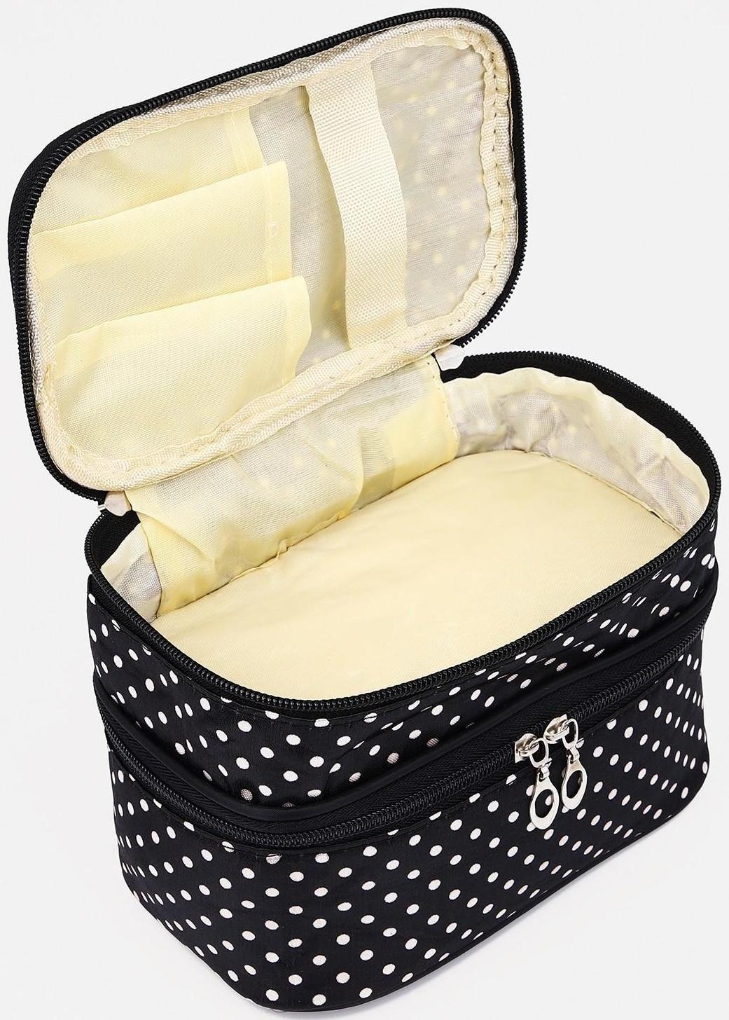 Косметичка, 2 отдела на молниях, цвет чёрный/белый