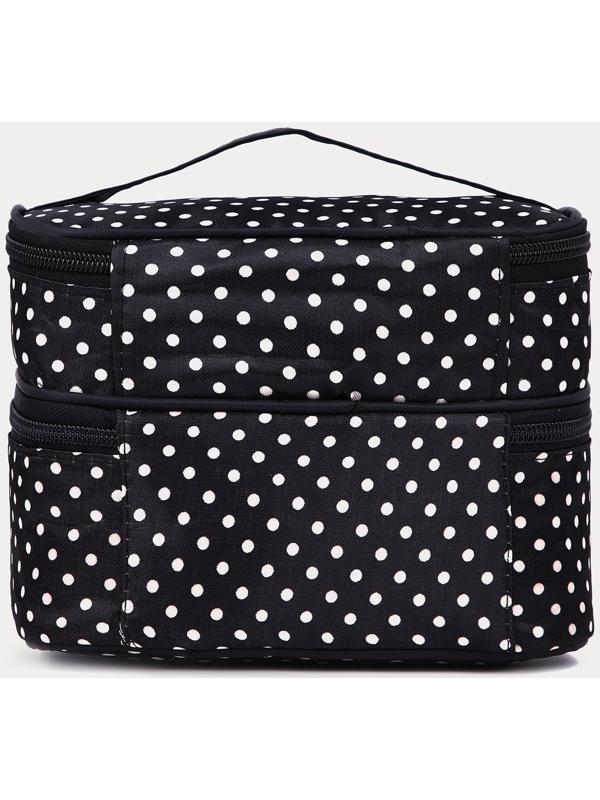 Косметичка, 2 отдела на молниях, цвет чёрный/белый
