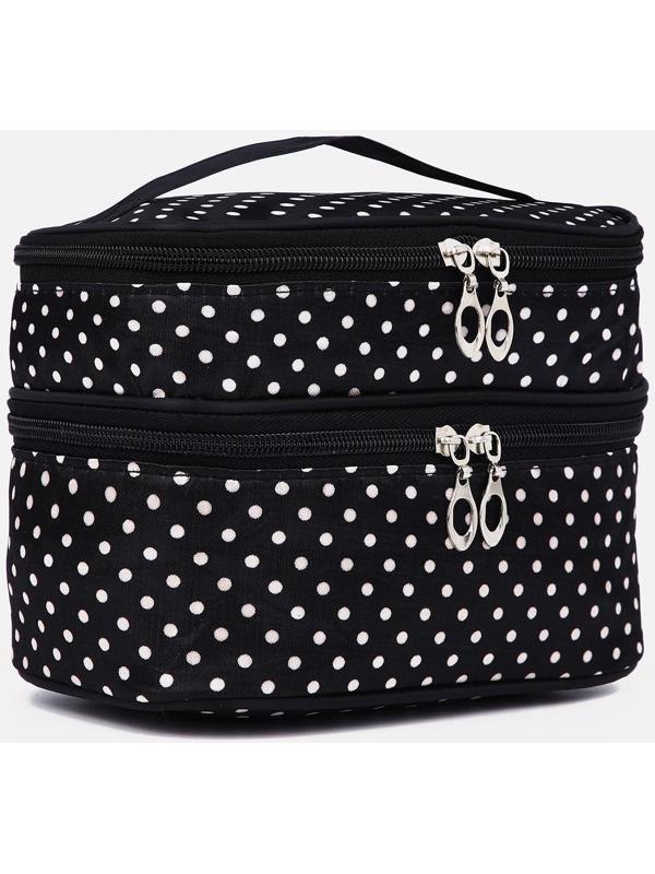 Косметичка, 2 отдела на молниях, цвет чёрный/белый