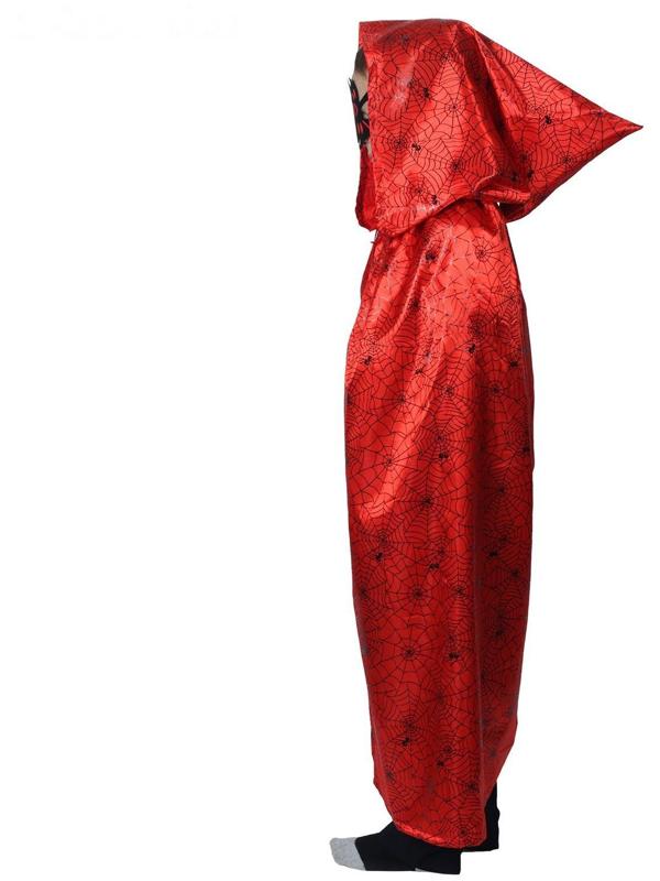 Карнавальный плащ с капюшоном, паутина на красном, атлас, длина 85 см + маска