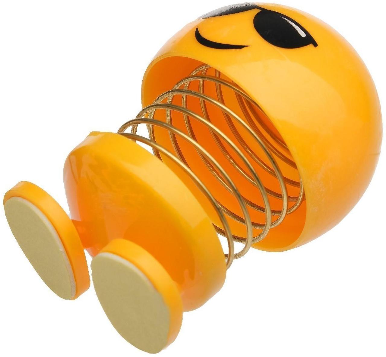 Смайл на пружинке, на панель в авто, в очках, желтый