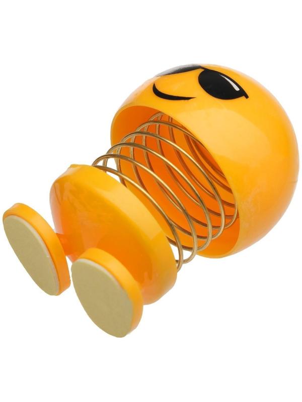 Смайл на пружинке, на панель в авто, в очках, желтый