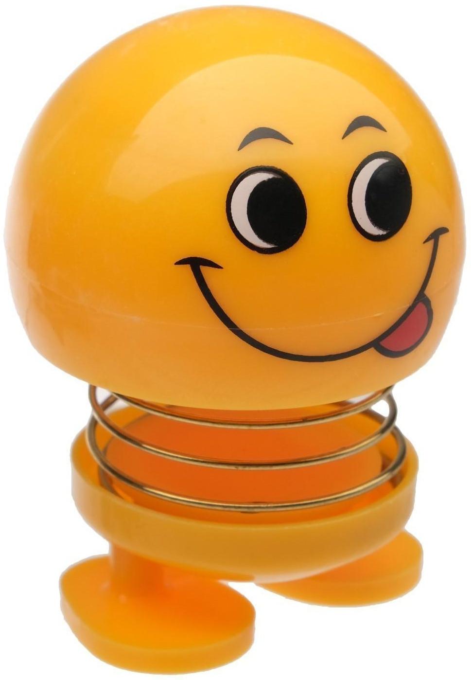 Смайл на пружинке, на панель в авто, язык, желтый