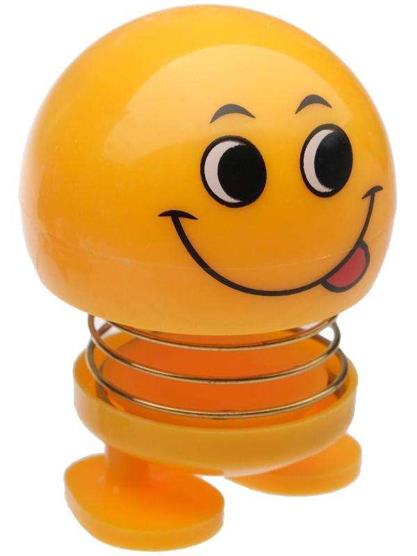 Смайл на пружинке, на панель в авто, язык, желтый