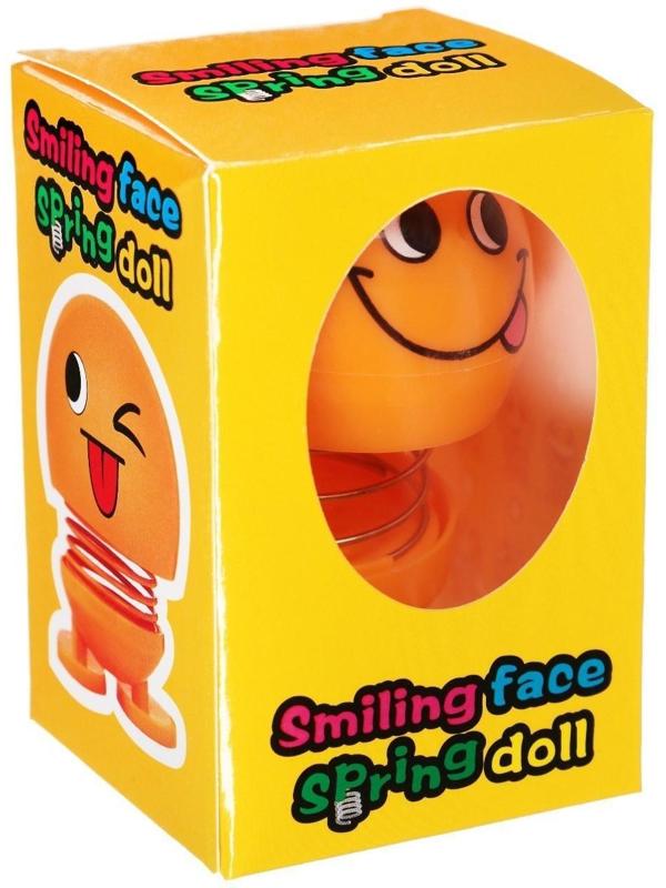 Смайл на пружинке, на панель в авто, язык, желтый