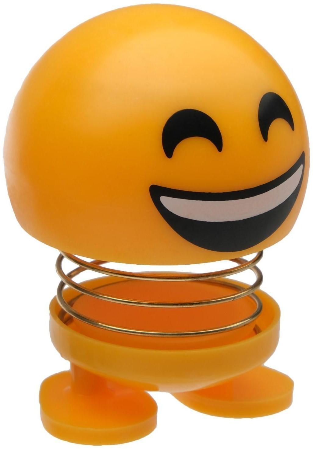 Смайл на пружинке, на панель в авто, смех, желтый