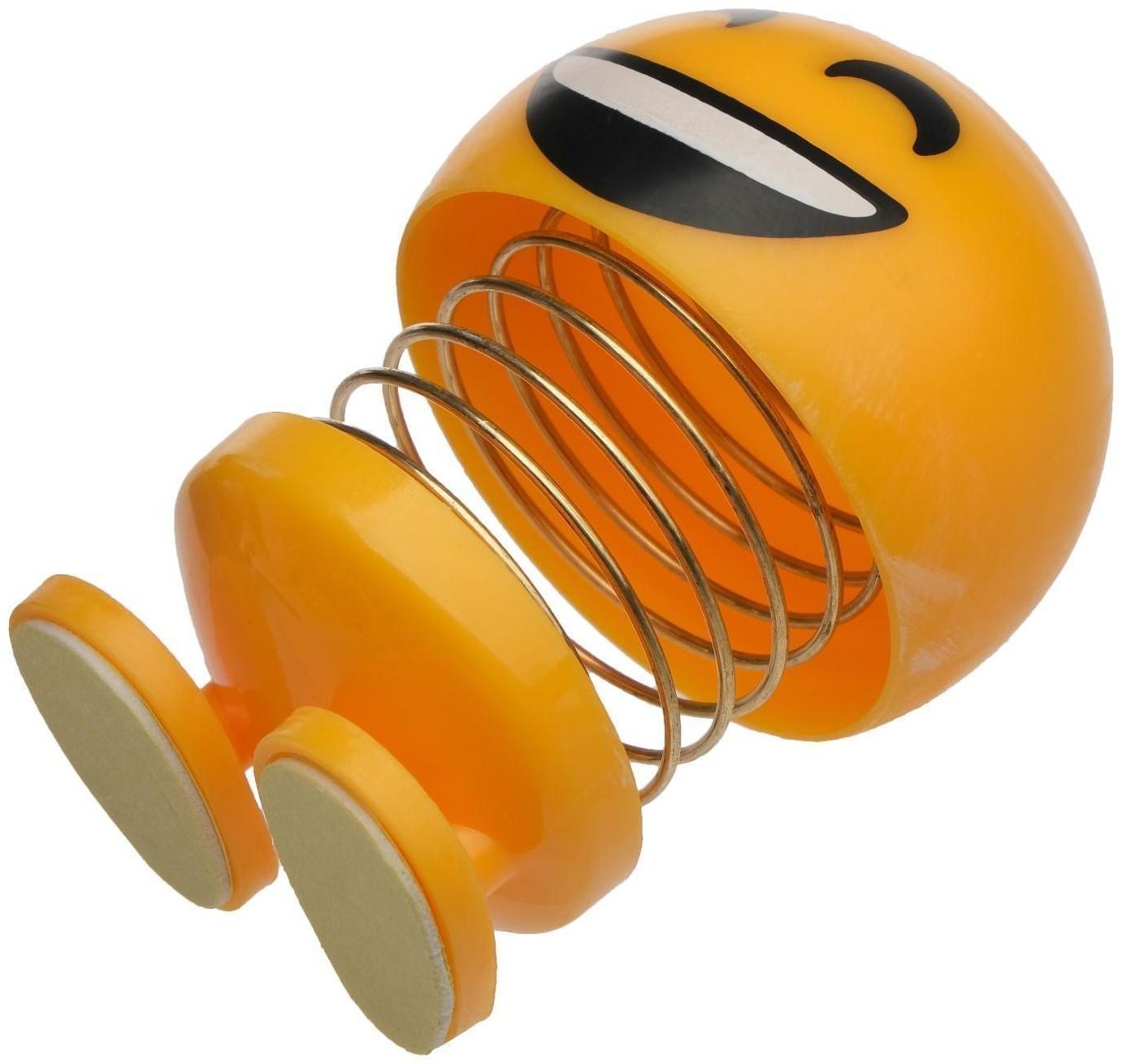 Смайл на пружинке, на панель в авто, смех, желтый