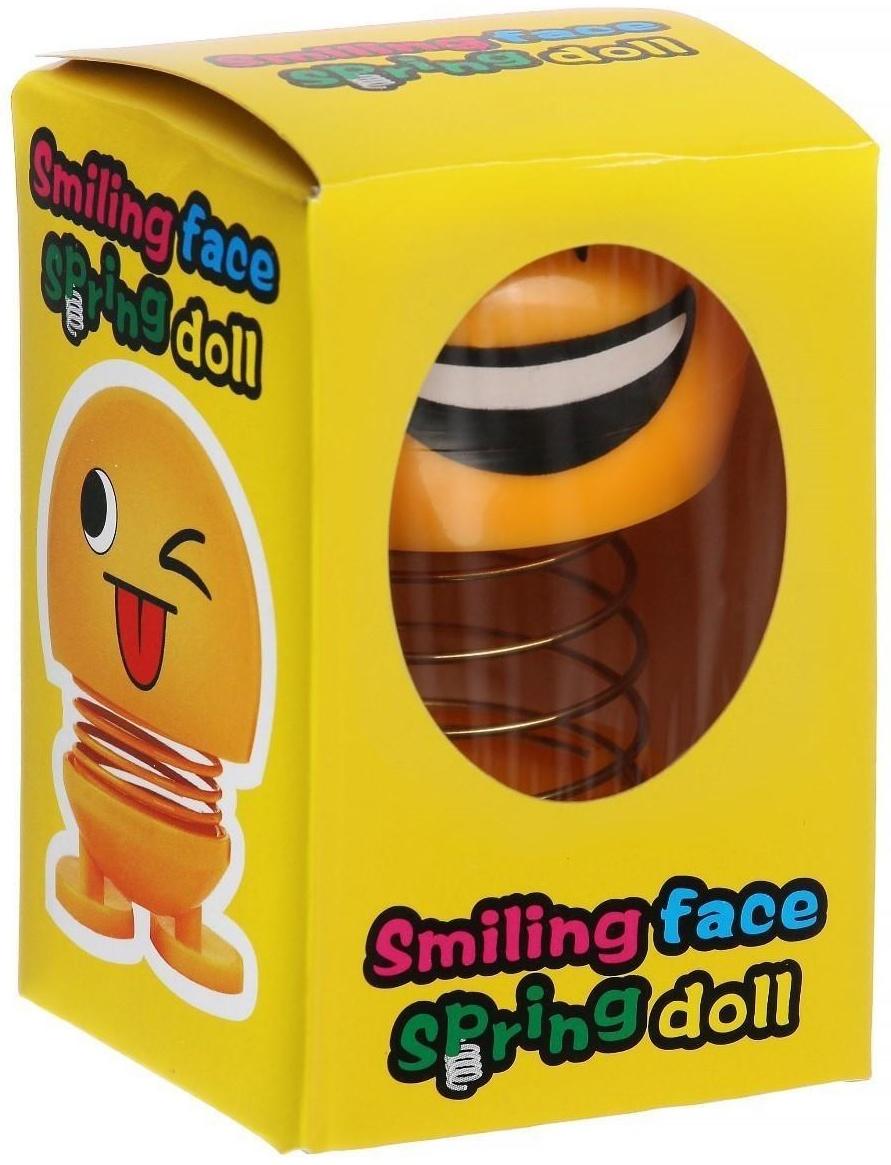 Смайл на пружинке, на панель в авто, смех, желтый