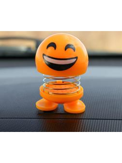 Смайл на пружинке, на панель в авто, смех, желтый