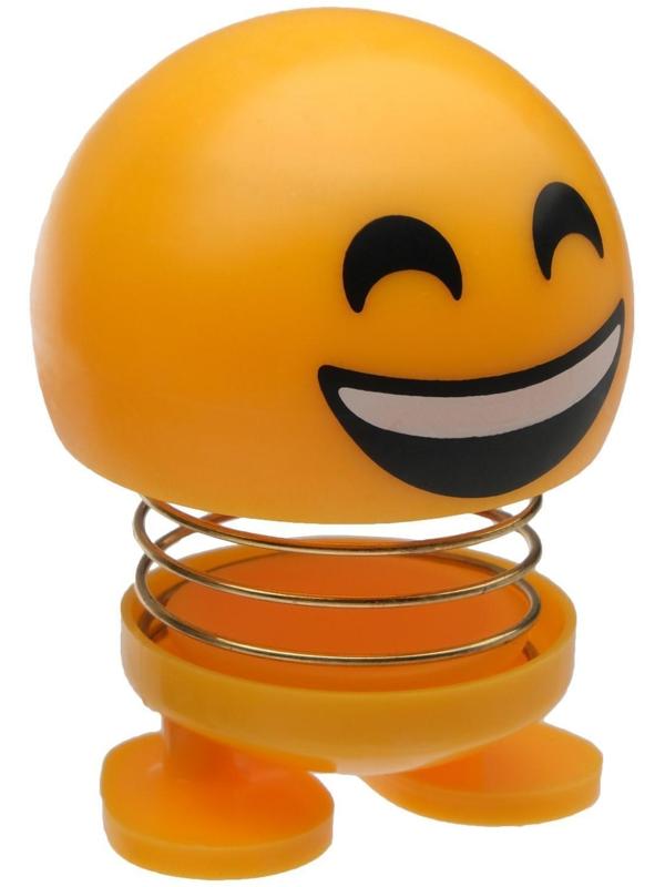 Смайл на пружинке, на панель в авто, смех, желтый