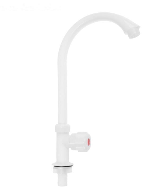 Кран на одну воду ZEIN Z2019, круглая ручка, пластик, высокий R-образный излив, белый