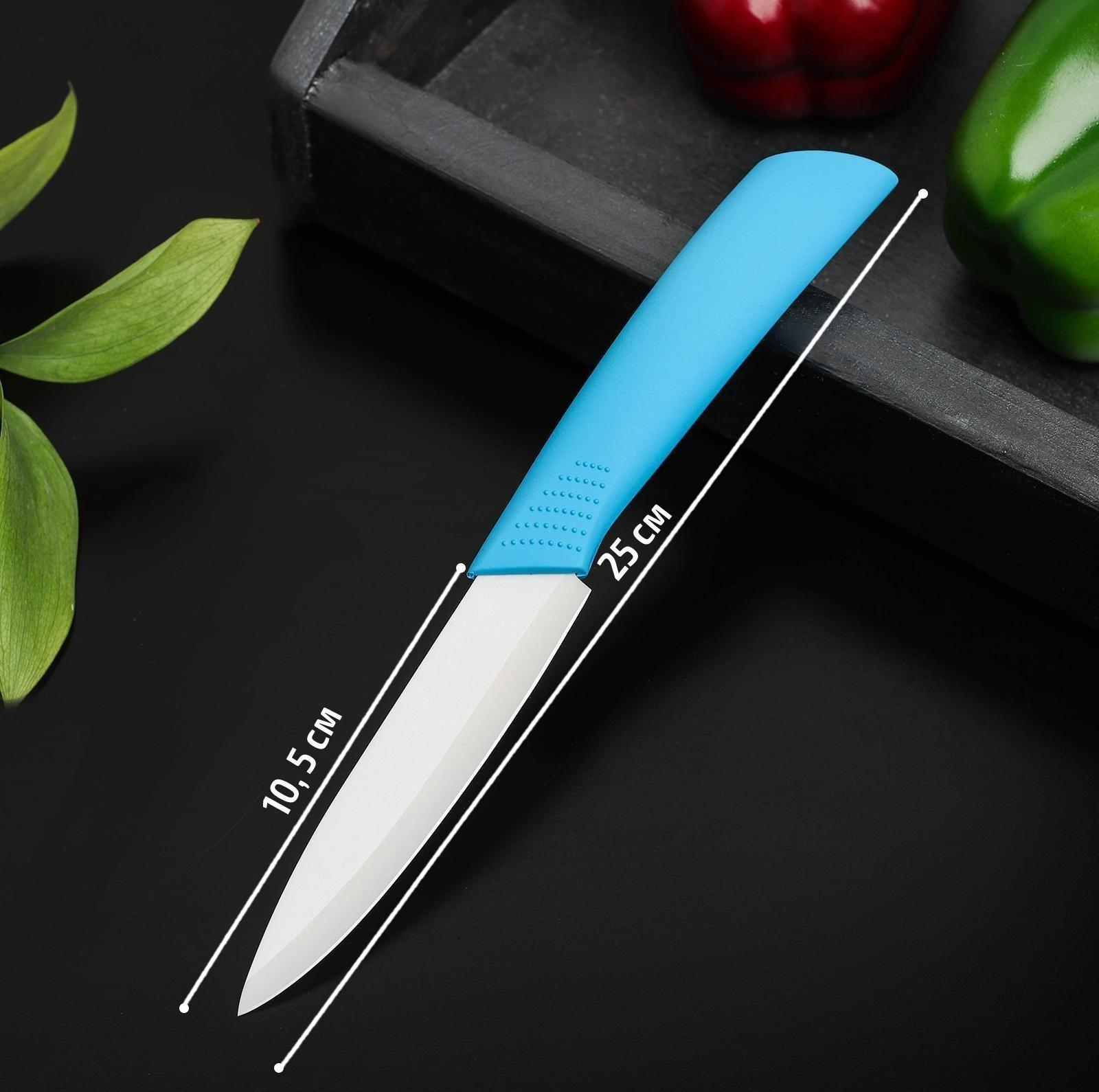 Нож керамический Доляна «Симпл», лезвие 10,5 см, ручка soft touch, цвет синий