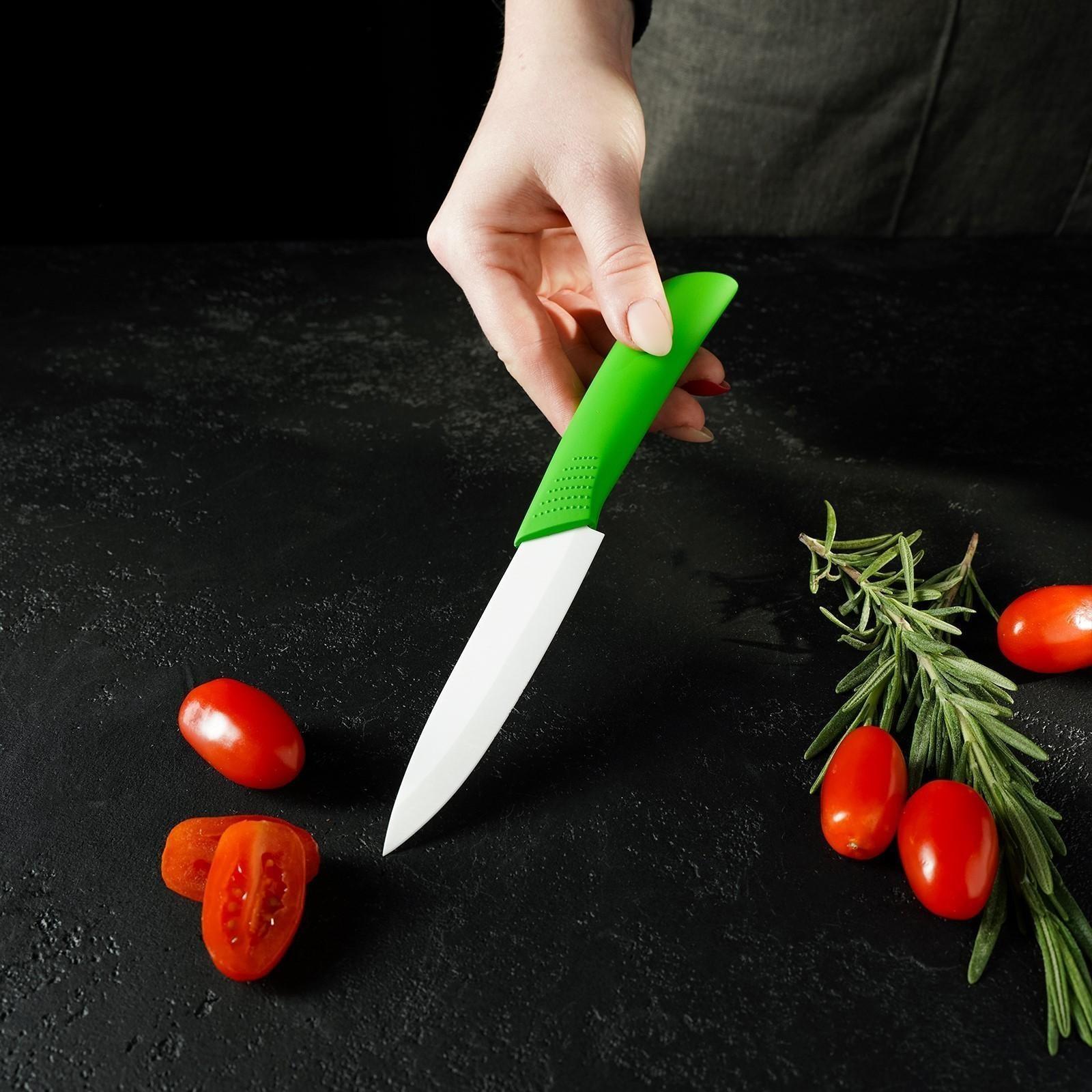 Нож керамический Доляна «Симпл», лезвие 10,5 см, ручка soft touch, цвет зелёный