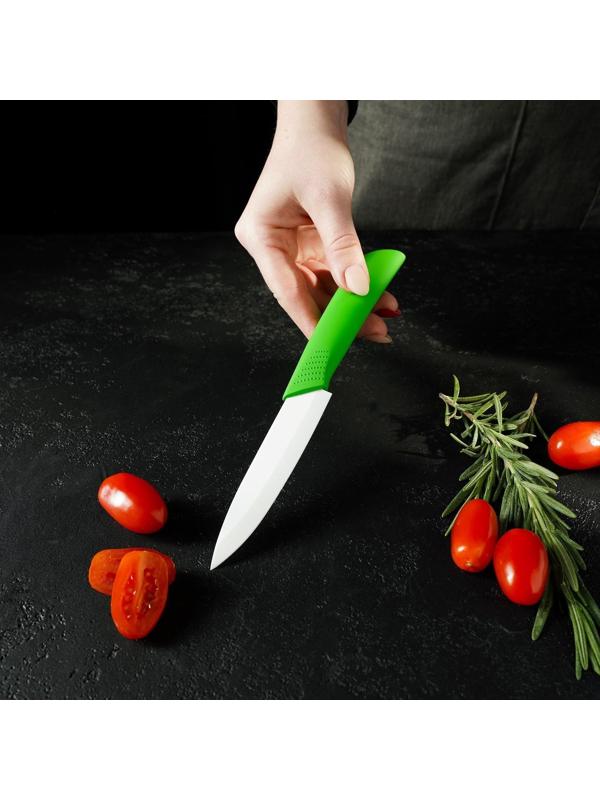 Нож керамический Доляна «Симпл», лезвие 10,5 см, ручка soft touch, цвет зелёный