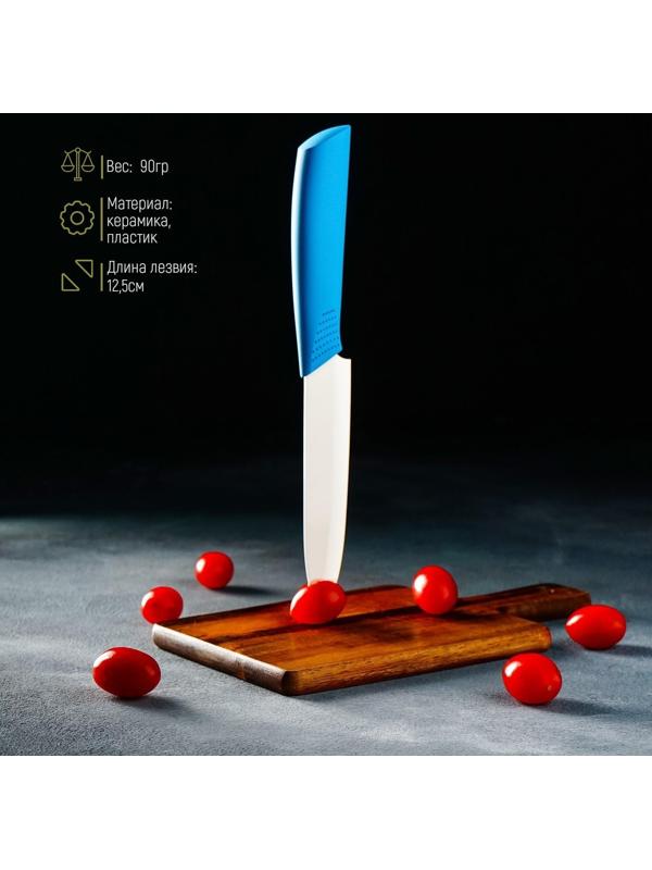 Нож керамический Доляна «Симпл», лезвие 12,5 см, ручка soft touch, цвет синий