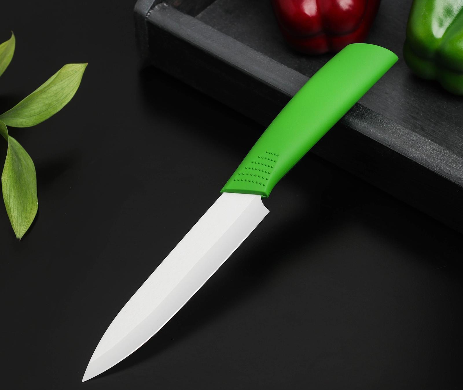 Нож керамический Доляна «Симпл», лезвие 12,5 см, ручка soft touch, цвет зелёный