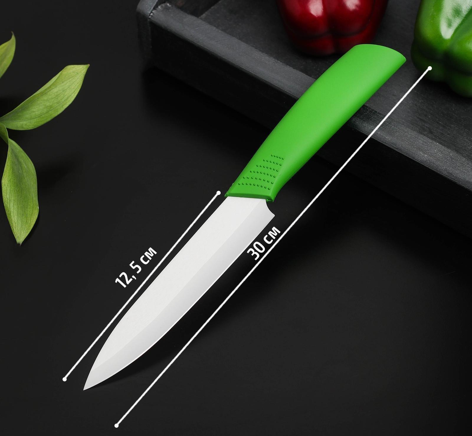 Нож керамический Доляна «Симпл», лезвие 12,5 см, ручка soft touch, цвет зелёный