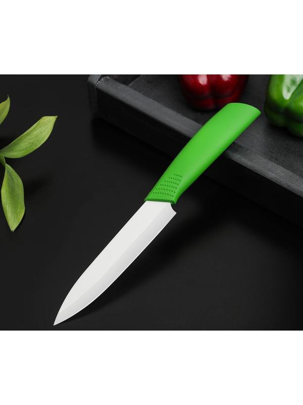 Нож керамический Доляна «Симпл», лезвие 12,5 см, ручка soft touch, цвет зелёный