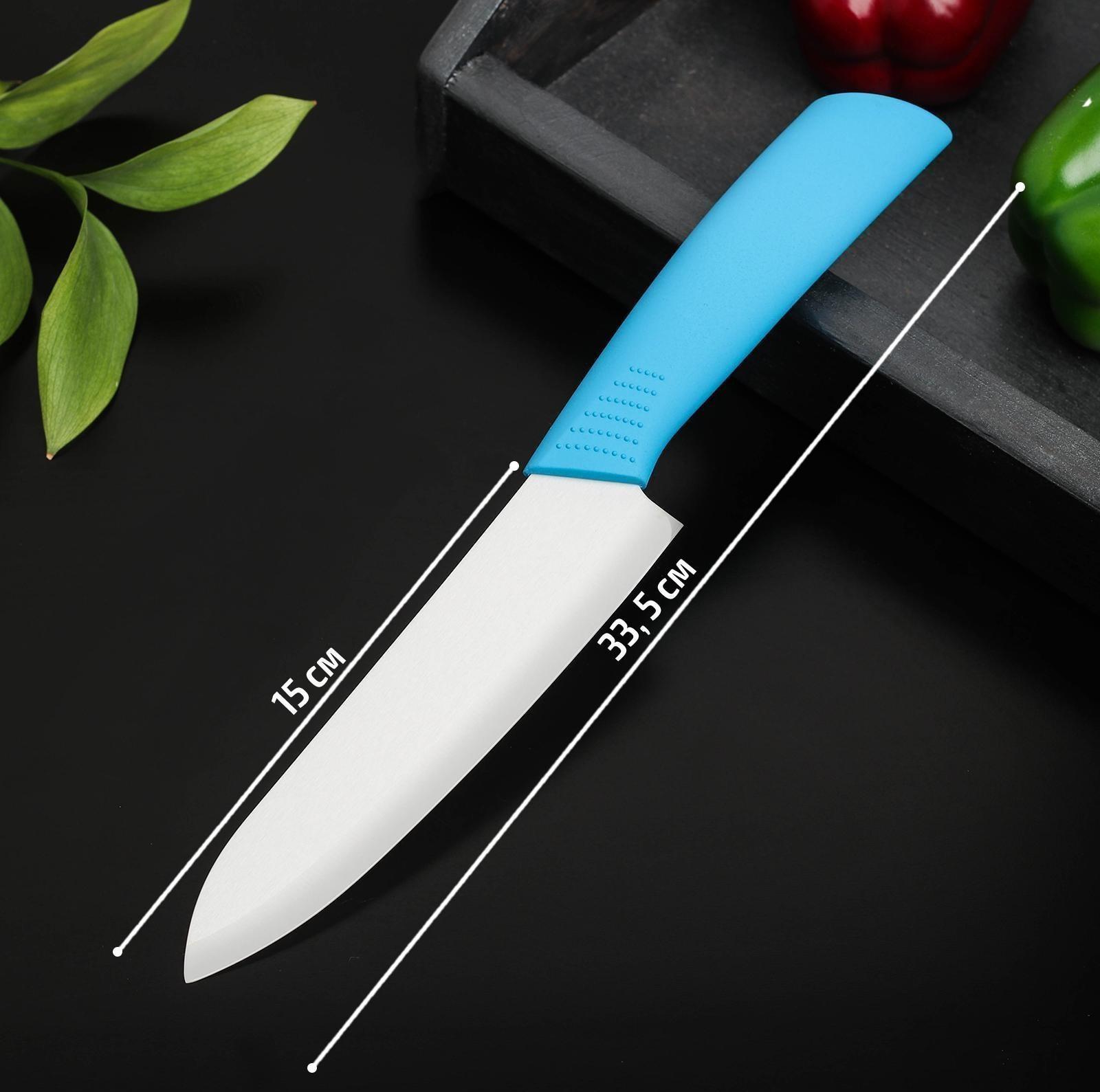 Нож керамический Доляна «Симпл», лезвие 15 см, ручка soft touch, цвет синий