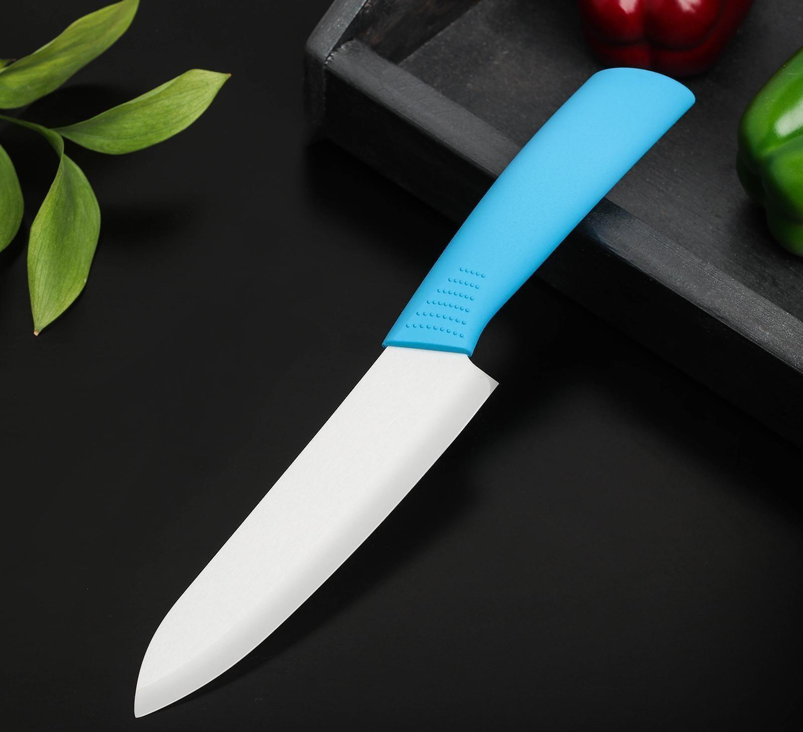 Нож керамический Доляна «Симпл», лезвие 15 см, ручка soft touch, цвет синий