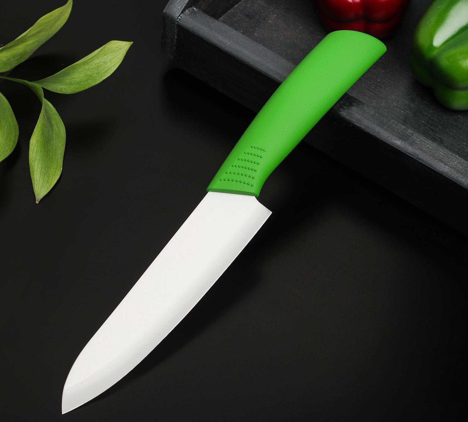 Нож керамический Доляна «Симпл», лезвие 15 см, ручка soft touch, цвет зелёный