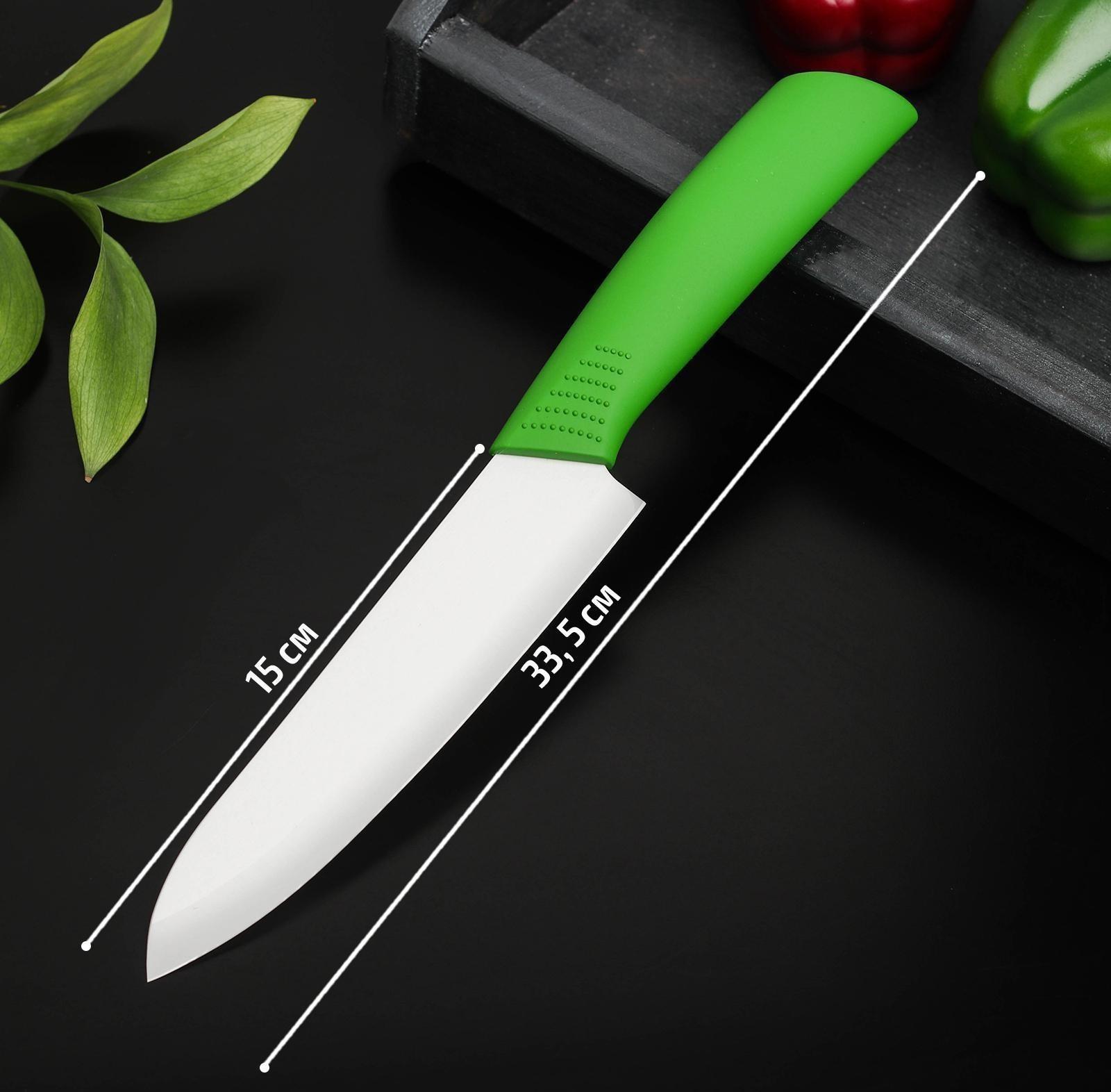 Нож керамический Доляна «Симпл», лезвие 15 см, ручка soft touch, цвет зелёный