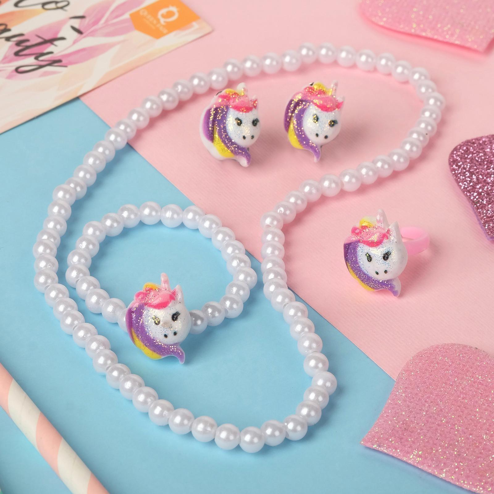 Набор детский 4 предмета: клипсы, бусы, браслет, кольцо 