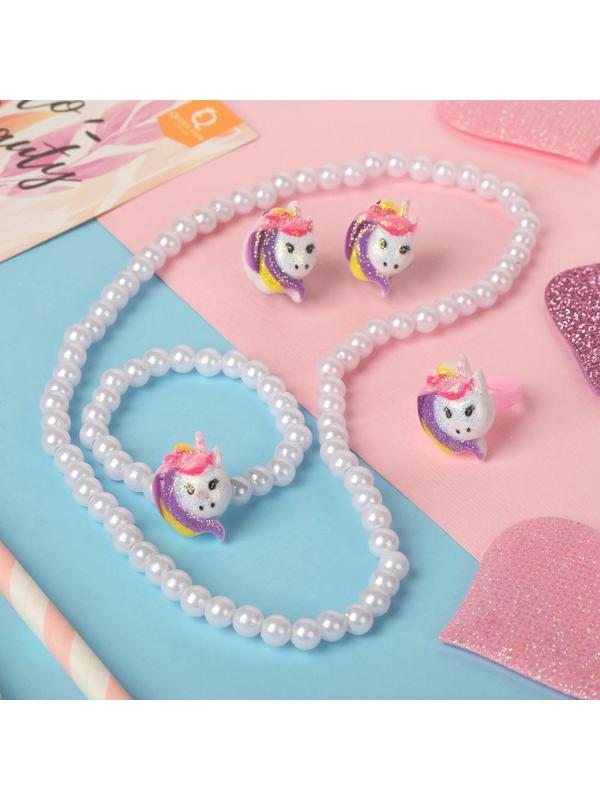 Набор детский 4 предмета: клипсы, бусы, браслет, кольцо 