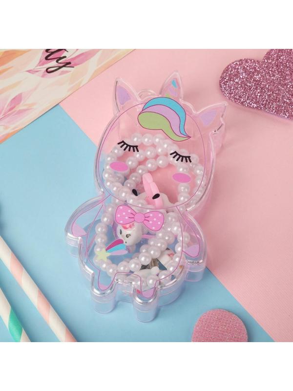 Набор детский 4 предмета: клипсы, бусы, браслет, кольцо 