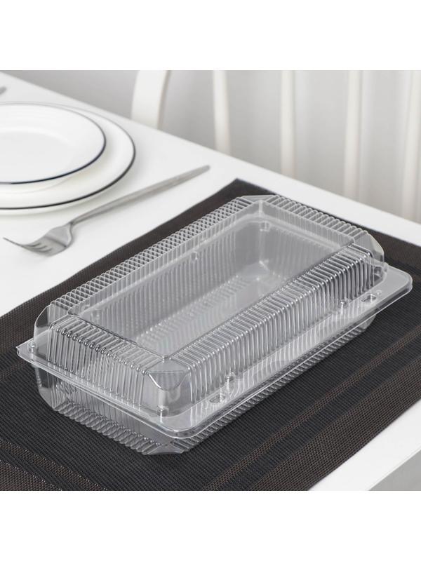 Контейнер одноразовый с неразьёмной крышкой, 26,6×15,2×8 см, цвет прозрачный