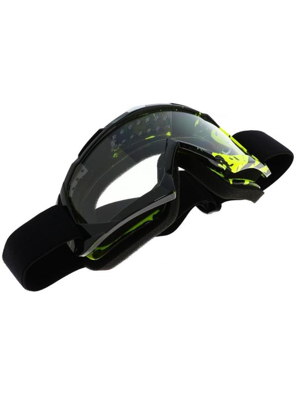 Очки-маска для езды на мототехнике, стекло прозрачное, цвет черный-желтый, ОМ-17