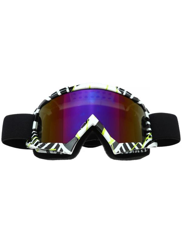 Очки-маска для езды на мототехнике, стекло сине-фиолетовый хамелеон, бело-черные, ОМ-19