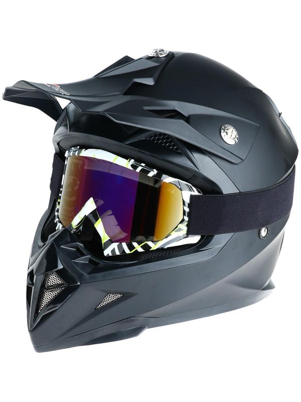 Очки-маска для езды на мототехнике, стекло сине-фиолетовый хамелеон, бело-черные, ОМ-19